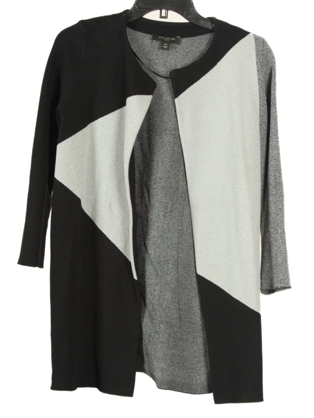 Ann Taylor Sweater Women’s XSP Black Gray Cardigan Open Long Sleeve Colorblock